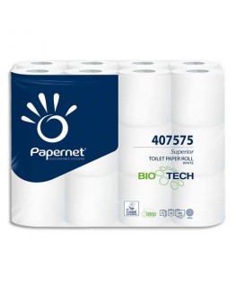 Colis de 24 rouleaux de papier toilette Bio Tech 2 plis pure cellulose 180 feuilles L 19.80 m blanc - Papernet®