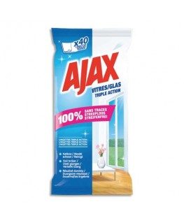 Pochette de 40 lingettes jetables triple action pour les vitres - Ajax