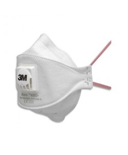 Boîte de 10 masques coque 9332 anti-poussières FFP3 R D à élastique rouge avec soupape respiratoire - 3M