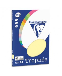 Pochette de 100 feuilles papier couleur TROPHEE 80g A4 jaune canari pastel - Clairefontaine