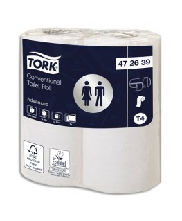 Paquet de 4 rouleaux papier toilette traditionnel Advanced blanc 2 plis 198 feuilles - Tork®