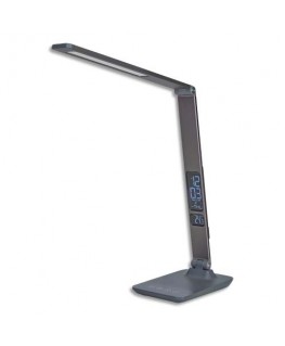 Lampe Led Viva tactile gris anthracite, port USB, horloge, tête 32 cm, bras 35 cm, socle 19 x12 cm - Alba