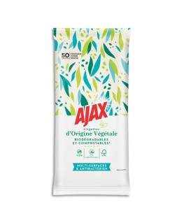 Paquet de 50 lingettes multi-surfaces et antibactérien biodégradables, parfum citron - Ajax